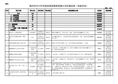 柳州市2019年市级层面统筹推进重大项目建设表(预备项目)