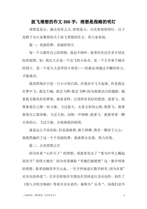 放飞理想的作文500字：理想是指路的明灯