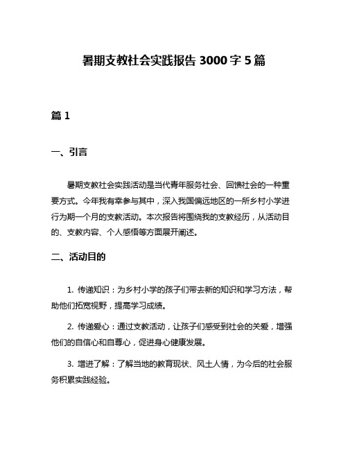 暑期支教社会实践报告3000字5篇