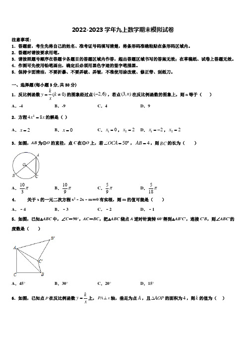 2022年山东省临沂市沂南县数学九上期末复习检测试题含解析