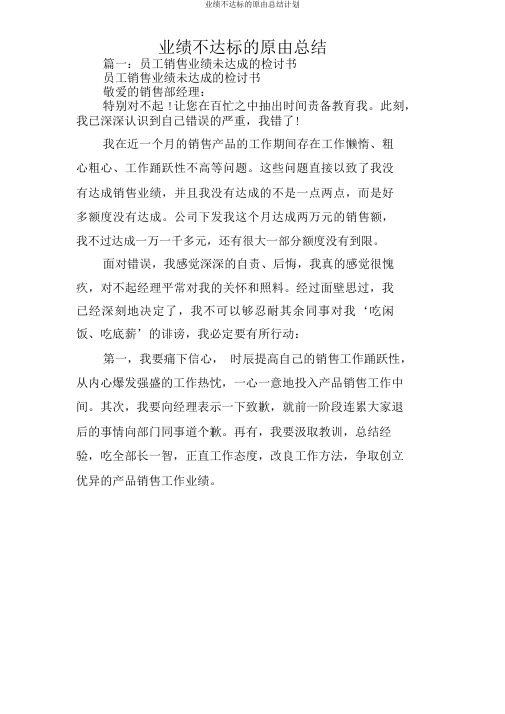 业绩不达标的原因总结计划