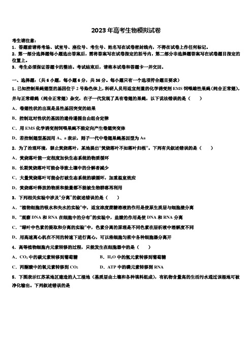 北京市顺义区第一中学2023年高三压轴卷生物试卷含解析