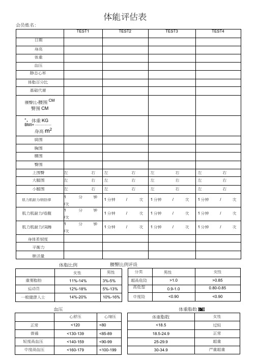 健身房体能评估表