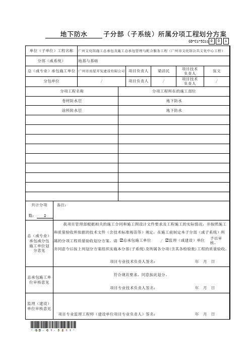 子分部(子系统)所属分项工程划分方案