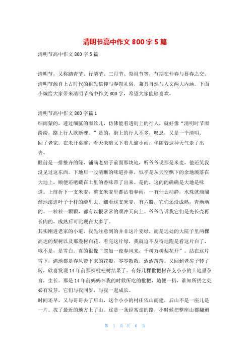 清明节高中作文800字5篇学资网