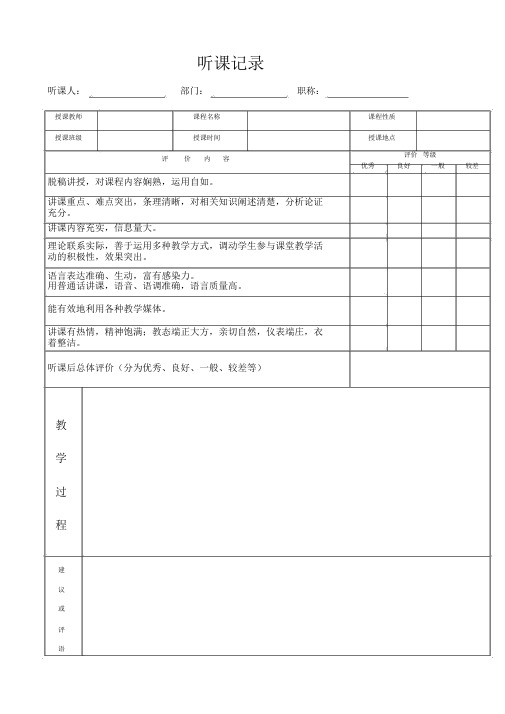 听课记录表格范文模板