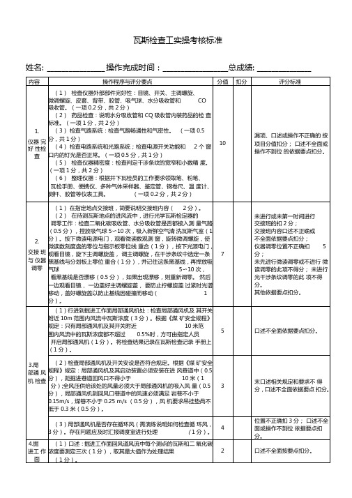 瓦斯检查工实操考核标准