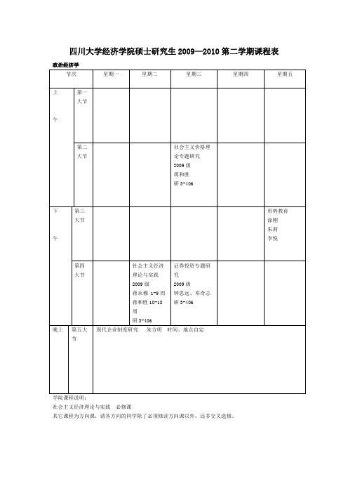 四川大学经济学院硕士研究生2009—2010第二学期课程表