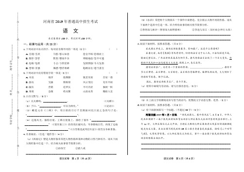 2019年河南省中考语文试卷含答案