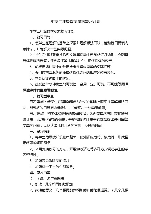 小学二年级数学期末复习计划