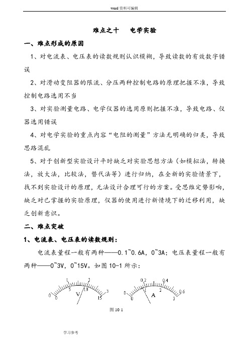 物理人教版高中选修3-1人教版高中物理电学实验要点总结