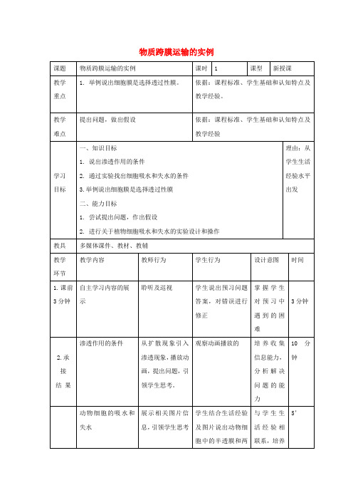 辽宁高中生物第四章细胞的物质输入和输出-物质跨膜运输的实例教案