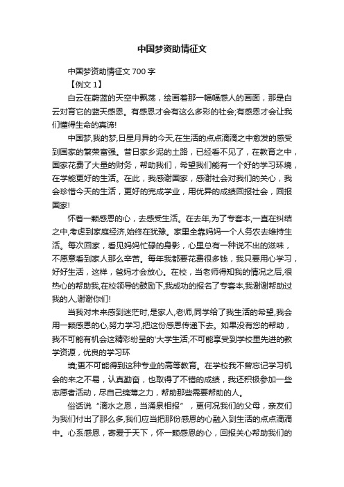 中国梦资助情征文700字