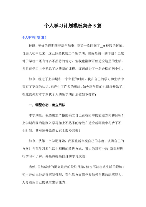 个人学习计划模板集合5篇