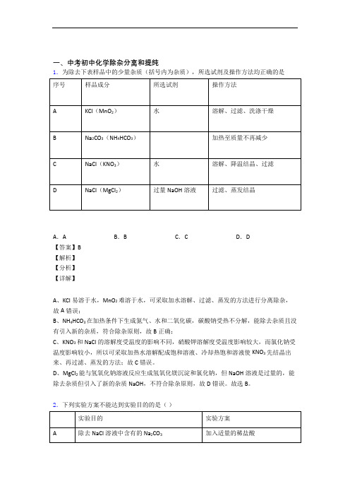 2020-2021 中考化学(除杂分离和提纯提高练习题)压轴题训练及答案