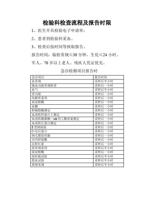 检验科检查流程及报告时限