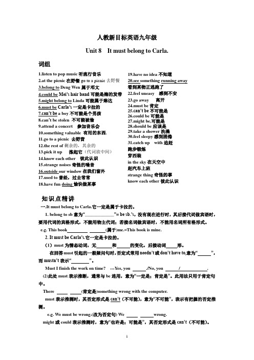 人教新目标英语九年级Unit8重点短语+句子+知识点+语法+练习巩固(无答案)