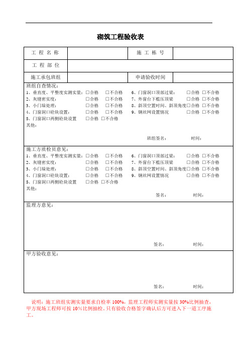 砌筑工程验收表