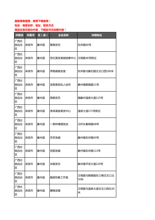 新版广西壮族自治区来宾市象州县美容美发企业公司商家户名录单联系方式地址大全97家