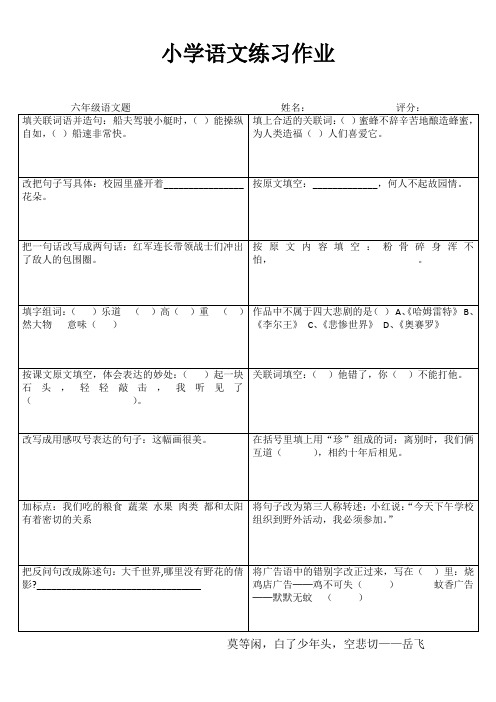 小学六年级语文课堂自评训练 (52)