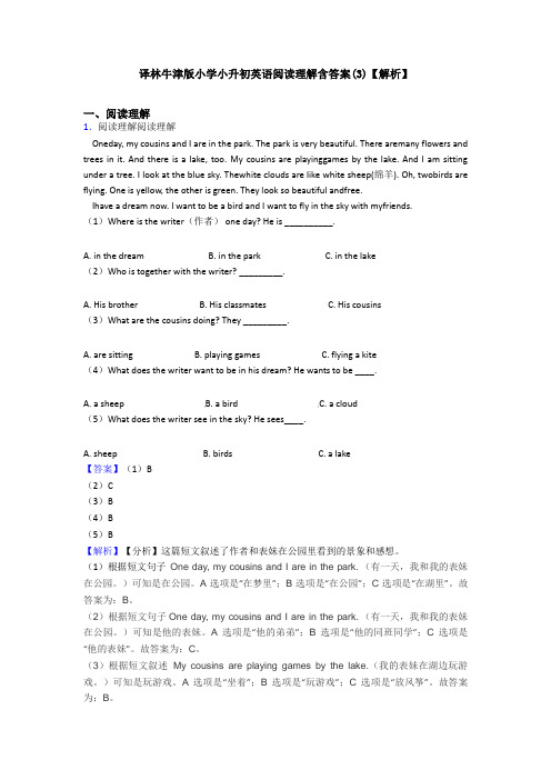 译林牛津版小学小升初英语阅读理解含答案(3)【解析】