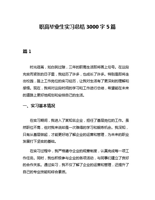 职高毕业生实习总结3000字5篇