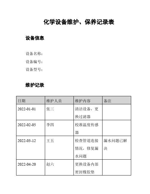 化学设备维护、保养记录表