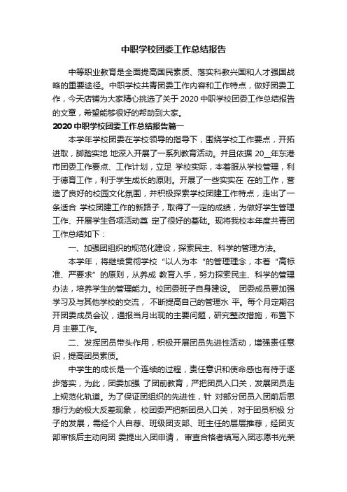 中职学校团委工作总结报告