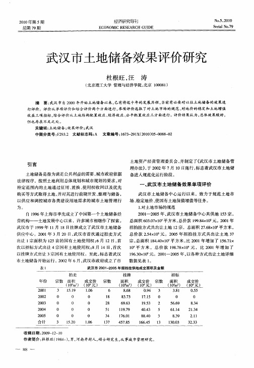 武汉市土地储备效果评价研究