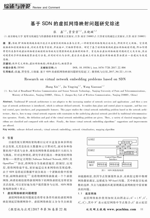 基于SDN的虚拟网络映射问题研究综述