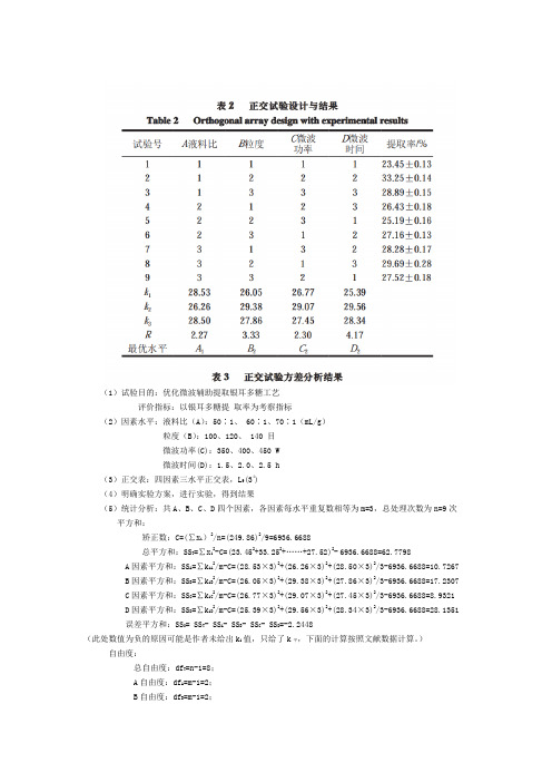 四因素三水平正交实验示例