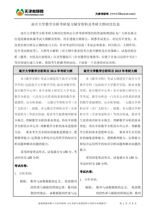 南开大学数学分析考研复习辅导资料及考研大纲对比信息doc