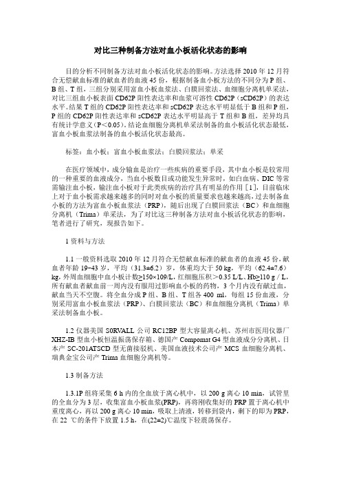 对比三种制备方法对血小板活化状态的影响