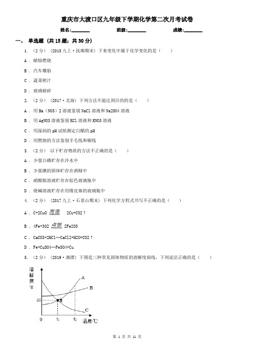 重庆市大渡口区九年级下学期化学第二次月考试卷