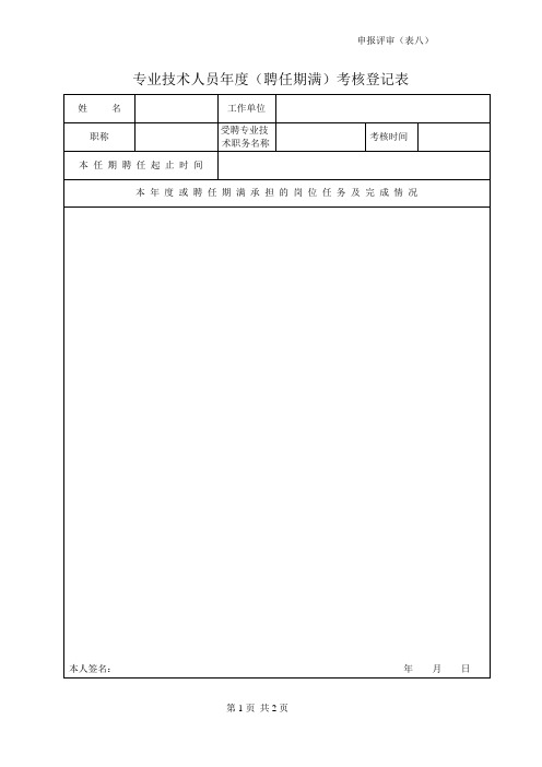 专业技术人员年度(聘任期满)考核登记表