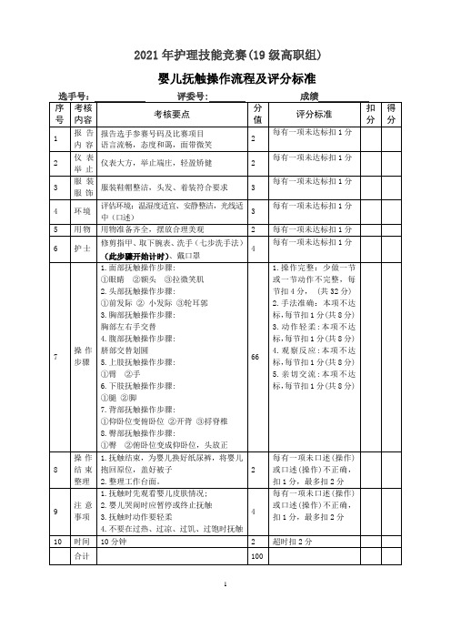 (标准版)2021年护理技能竞赛---婴儿抚触操作评分标准