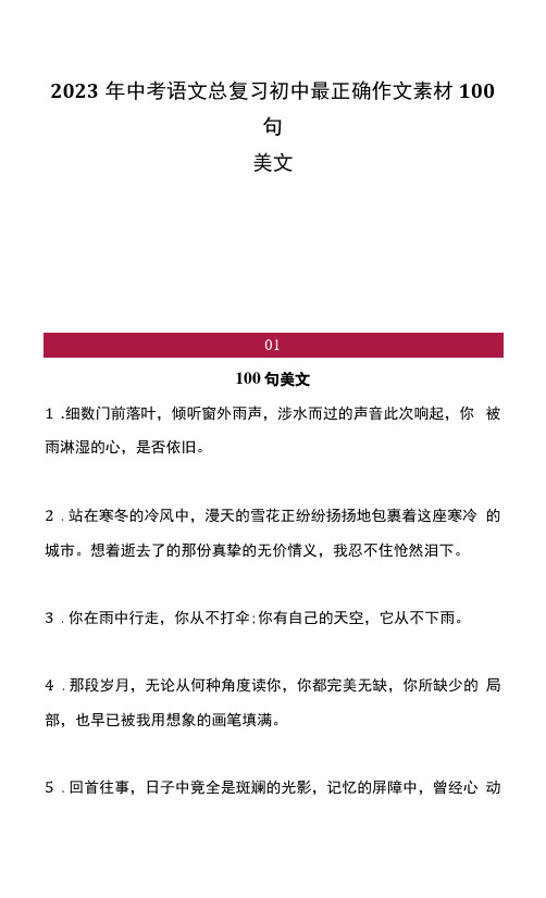 2023年中考语文总复习初中最佳作文素材100句美文