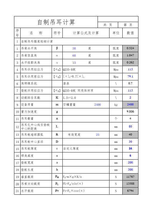 自制吊耳计算