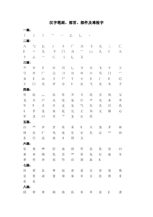 汉字笔画、部首、部件及难检字一览表