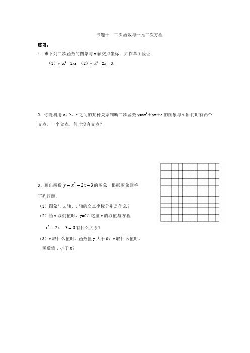北京市一零一中学2013届九年级数学寒假作业:专题十 二次函数与一元二次方程