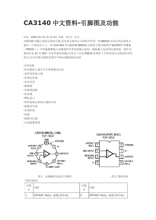 CA3140中文资料-引脚图及功能