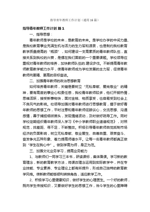 指导青年教师工作计划（通用16篇）