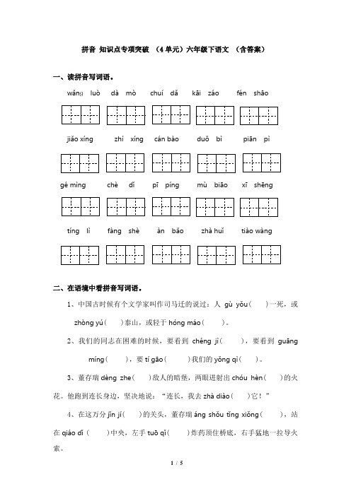 拼音 知识点专项突破 (4单元)六年级下语文 (含答案)