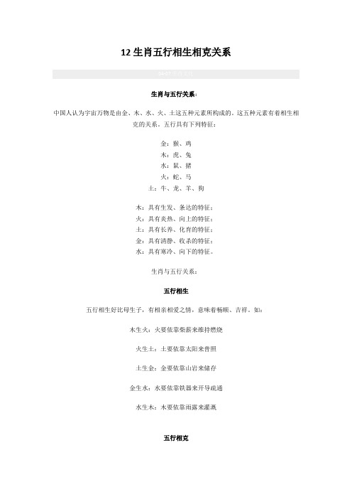 (完整版)12生肖五行相生相克关系