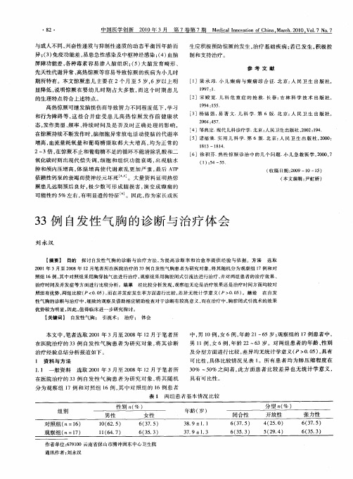 33例自发性气胸的诊断与治疗体会