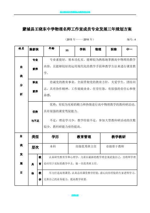 中学物理名师工作室成员专业发展三年规划方案