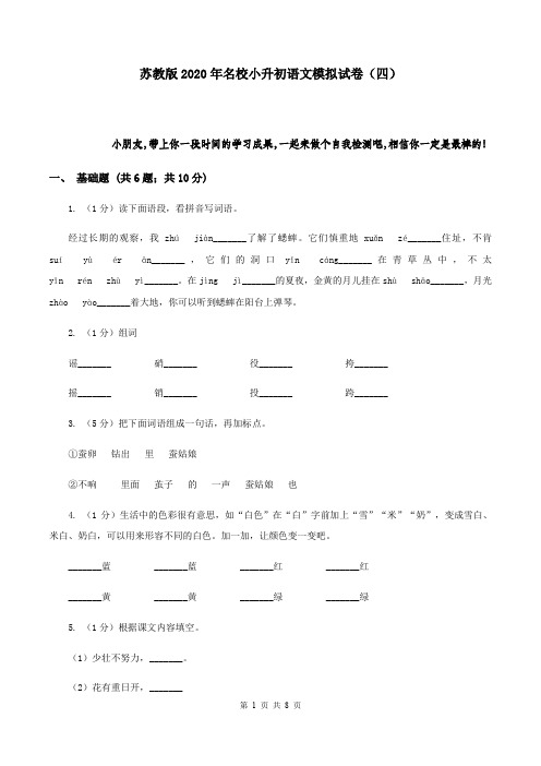 苏教版2020年名校小升初语文模拟试卷(四)