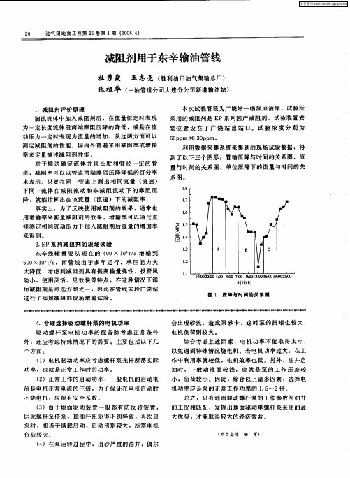 减阻剂用于东辛输油管线