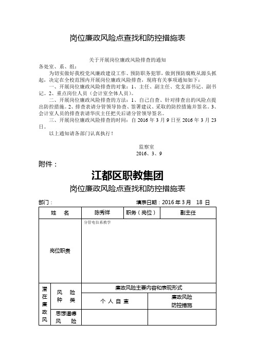 岗位廉政风险点查找和防控措施表