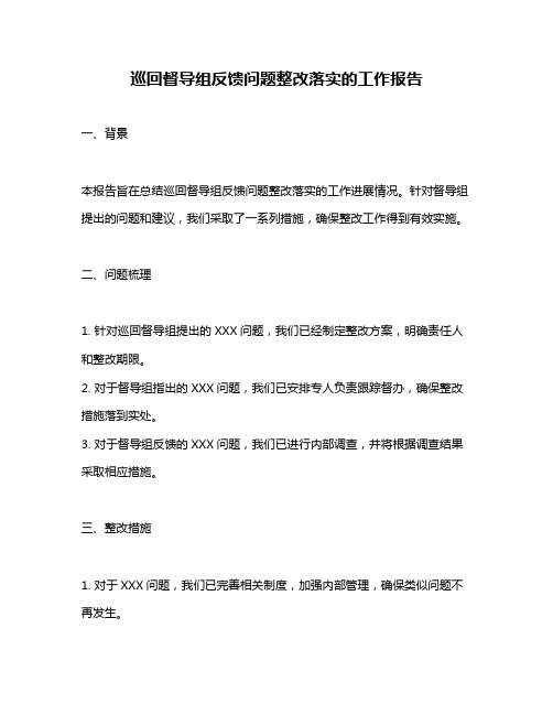 巡回督导组反馈问题整改落实的工作报告